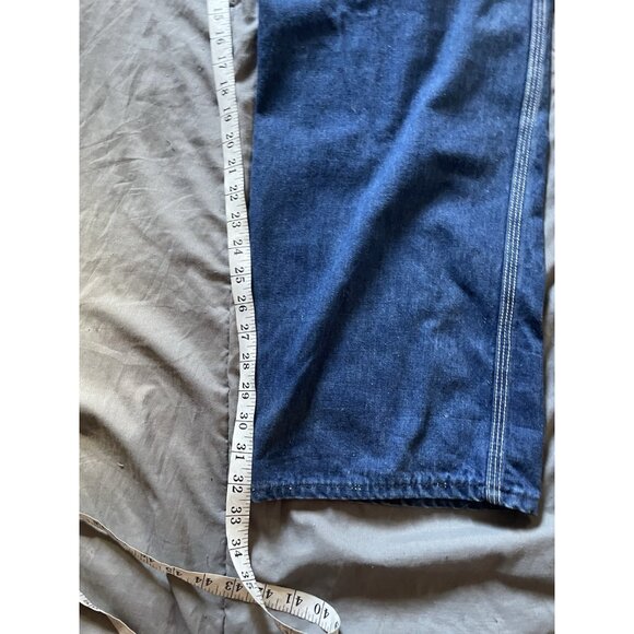 VTG USA Lee Dark Wash Blue Denim Jean Overalls Bibs 38x31 Work Farm Carpenter - Picture 9 of 9